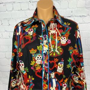 CR Ranchwear Tradition Skeletons & Hearts Button Down Shirt Size S